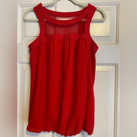 Studio M Red Blouse with sheer neckline-Size Medium - Picture 1 of 6